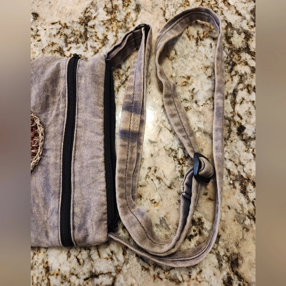 Blue Sky Boho Crossbody Purse, Cotton, Made In Nepal, White Washed Denim EUC